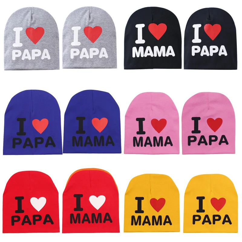 Мягкая хлопковая шапочка с надписью I LOVE MAMA/PAPA для маленьких мальчиков и девочек