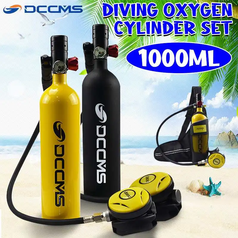 

DCCMS 1L Scuba Diving Cylinder Mini Oxygen Tank Set Respirator Air Tank Hand Pump for Snorkeling Breath Diving Equipment