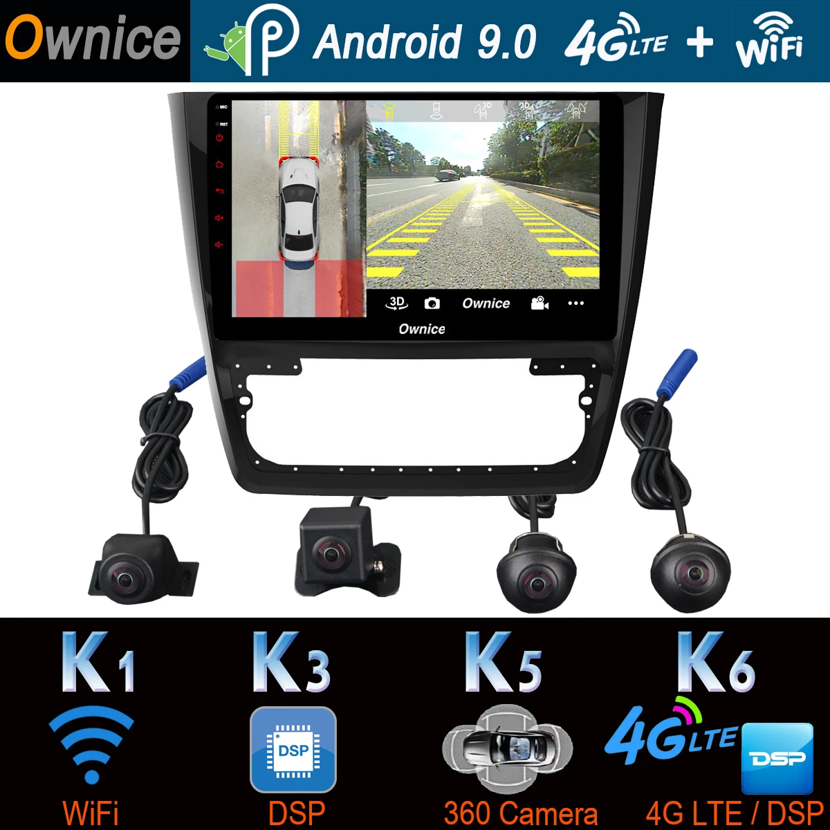 360 ° × 4 DVR AHD камера 4G LTE + 64G Android 9 0 DSP CarPlay GPS навигация радио Автомобильный