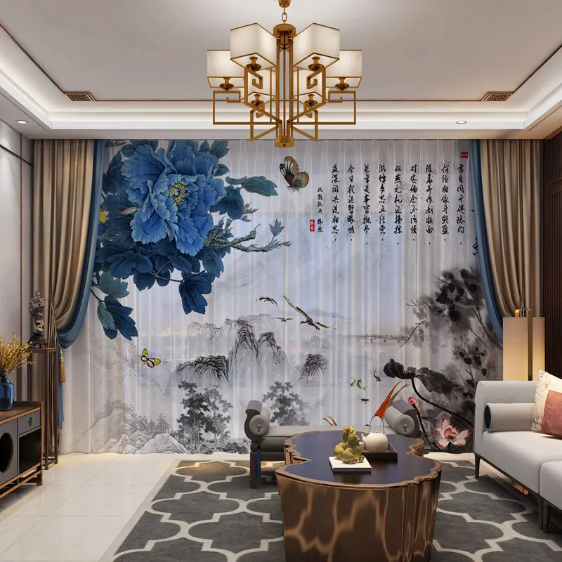 Шторы с цветочными птицами в китайском стиле занавески из натуральной тюлевой