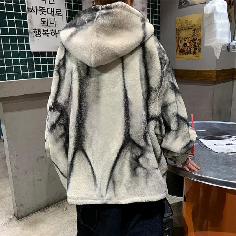 Winter Coat Men's Korean Fashion Loose-fitting Lamb Wool Plus Fleece Hooded Cotton Coat Harajuku Mens Winter Jackets and Coats