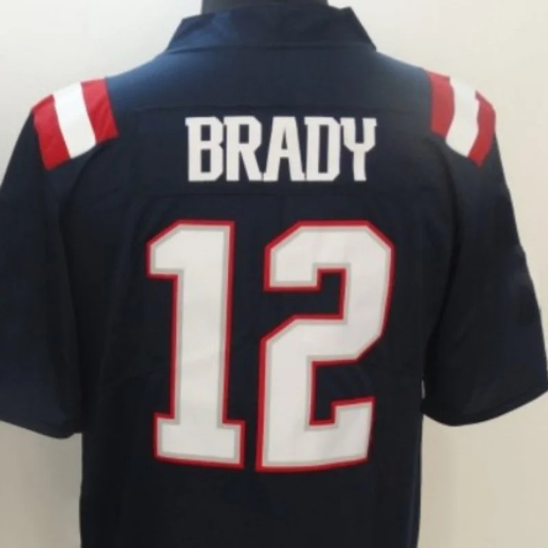 

American Stitch BRADY 12 Blue White And Red Embroidery Patriots Football Jersey For Mens S,M,L,XL,XXL,XXXL