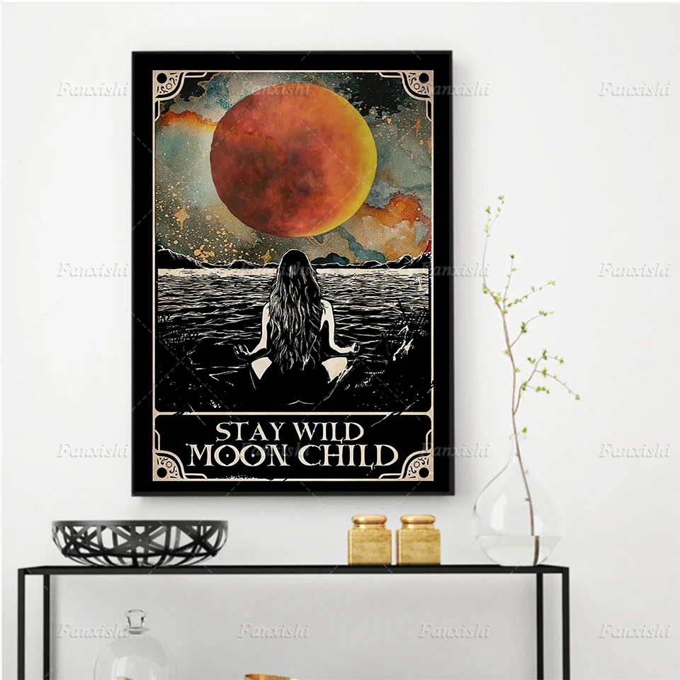 

Girl Hippie Stay Wild Moon Child Painting Posters and Prints Hd Wall Art Canvas Modular Pictures for Living Room Home Decor Gift