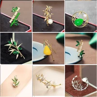 trendy enamel pin green bamboo brooches retro yellow imitation beeswax pin and brooch for women zircon leaf accessori jewelry