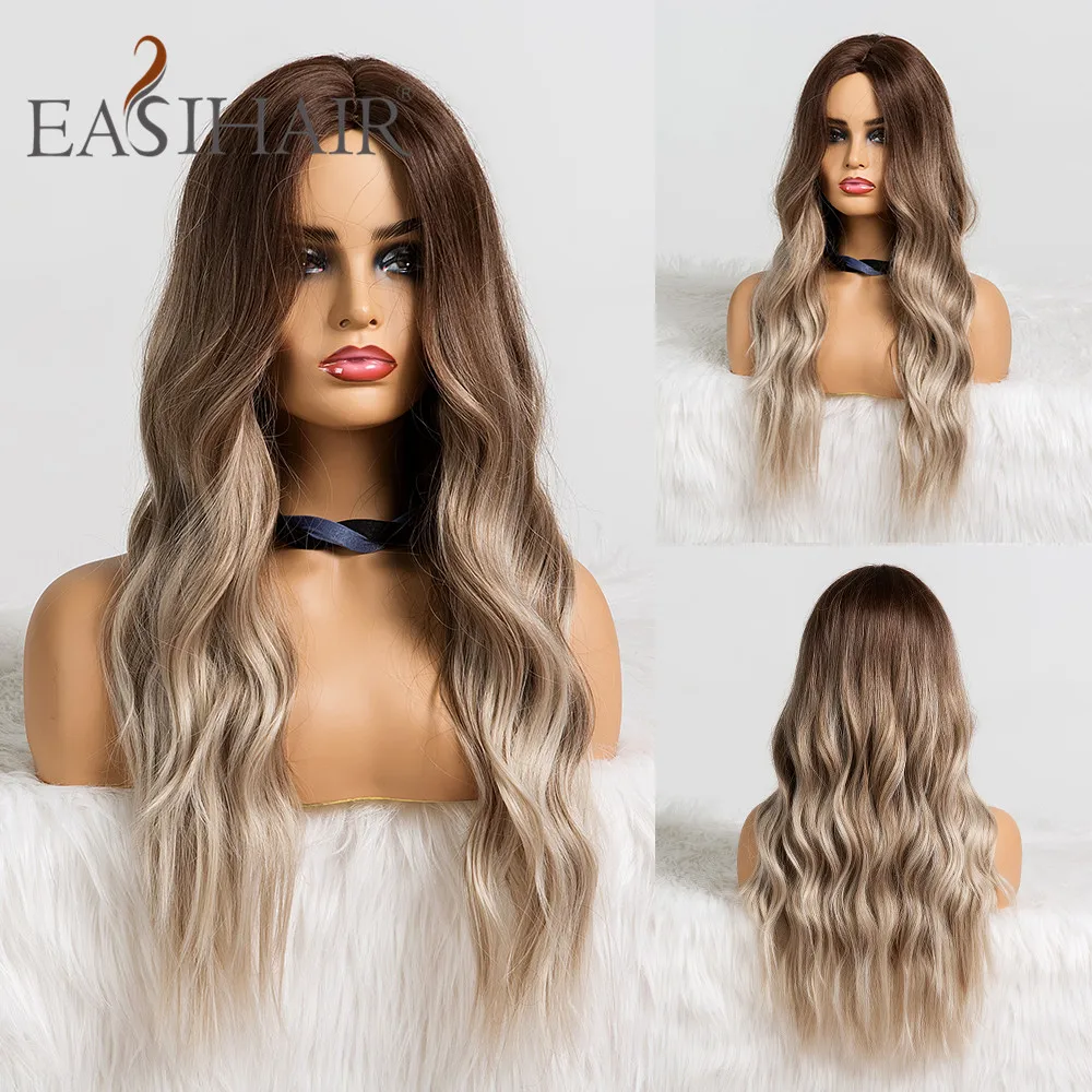 Длинные каштановые Ombre синтетические парики EASIHAIR из натуральных волос для женщин