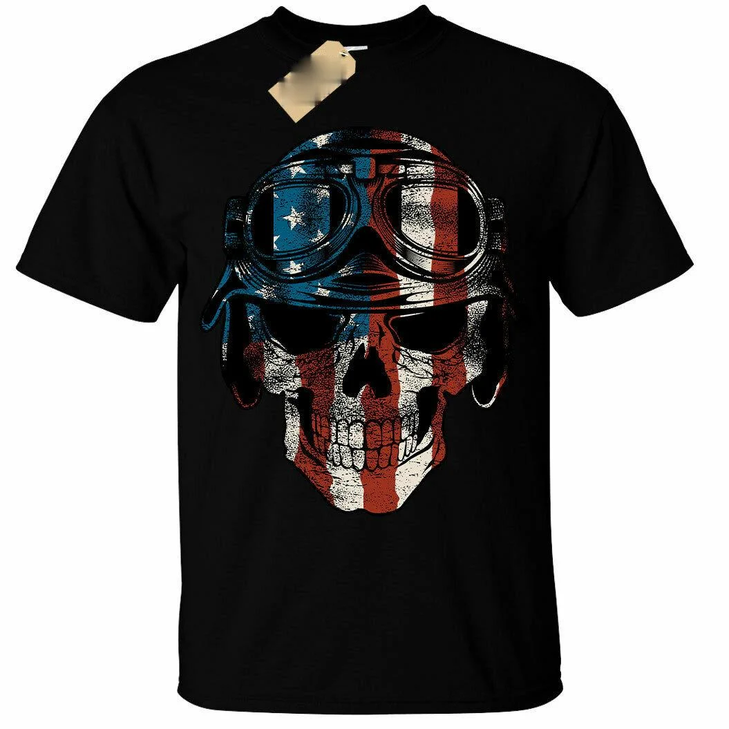 

American Skull T-shirt Men's American Flag Printing Punk Fashion Cotton T-shirt MEN RUNNING T-SHIRT