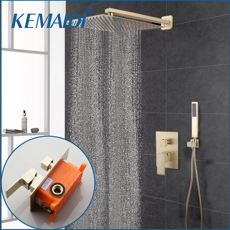 Golden 12 Inch Shower Faucet Set Shower Head Wall Mounted Ra