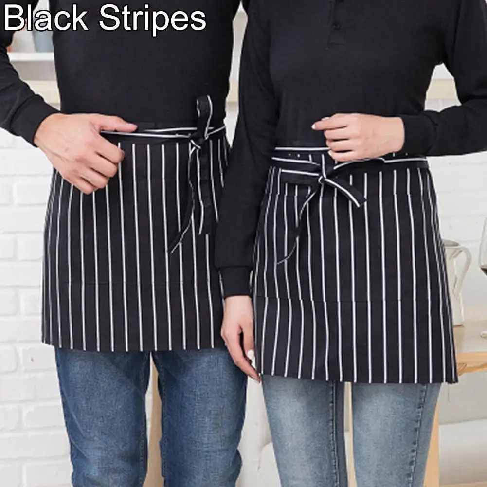 

Striped Plaid Half-Length Short Waist Apron with Pocket Catering Chef Waiter Bar