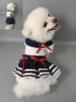 handmade dog clothes pet student dress girls school uniforms pleated skirt boys navy sailor jumpsuit cat apparel maltese poodle