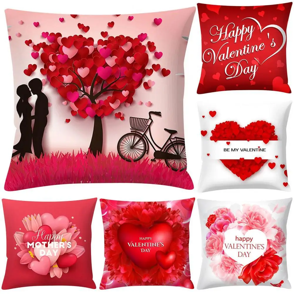 

Soft Valentine's Day Pillowcase Letter Home Decoration Heart Print Sofa Pillowslip for Chair Throw Pillow Cover Beddings Supplie