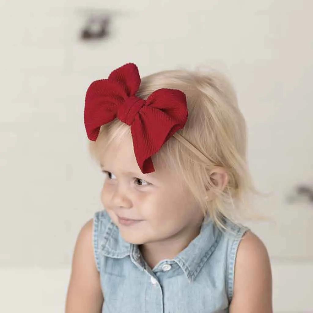 Эластичная однотонная повязка на голову с бантом для новорожденных девочек 5 шт.