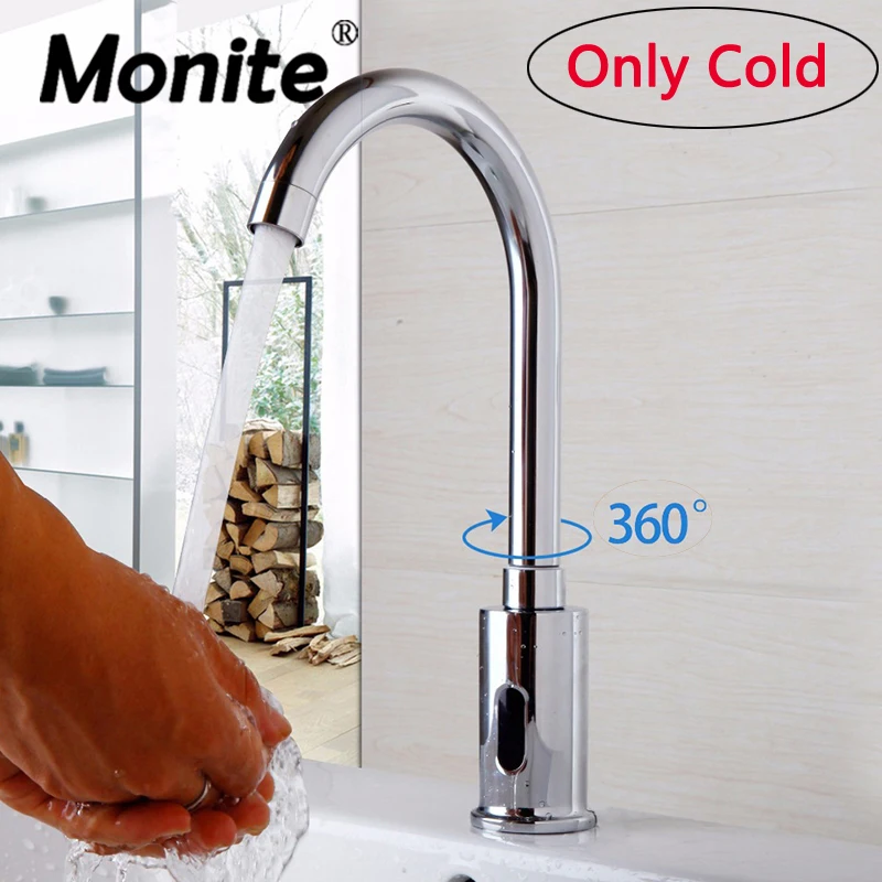 Single Cold Monite 360 Поворотный кран для раковины ванной комнаты горячая и холодная вода смеситель кран без касания инфракрасный кран для раковины кран с автоматическим датчиком - Цвет: Single Cold