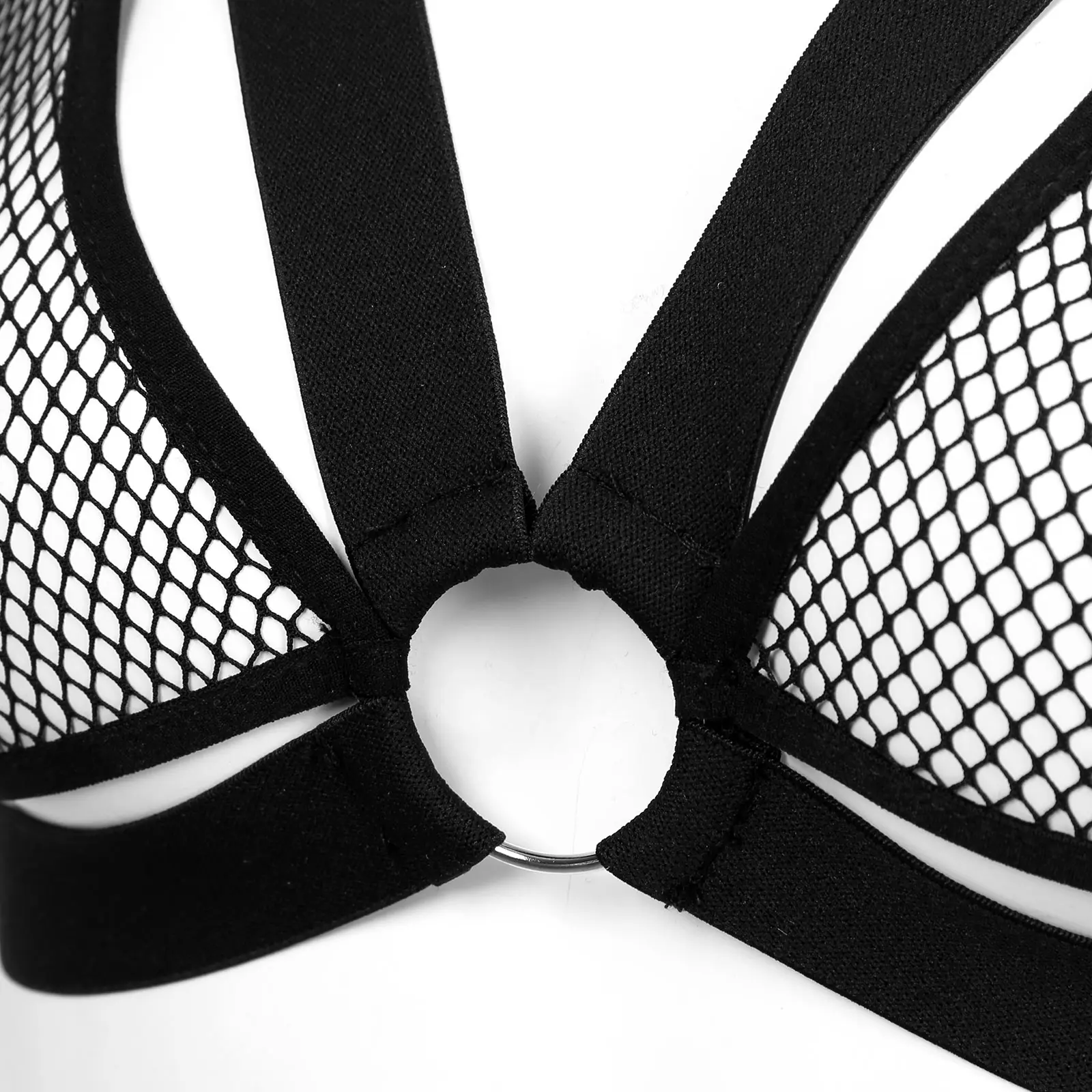 

Womens Lingerie See-through Bra Fishnet Wireless Unlined Bra Tops for Lingerie Party O-ring Strappy Mesh Brassiere Underwear