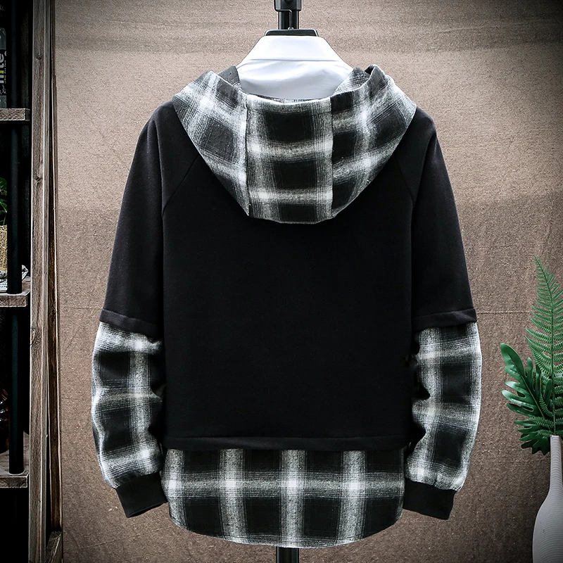 Мужская Осенняя Повседневная хлопковая клетчатая Толстовка в стиле хип-хоп