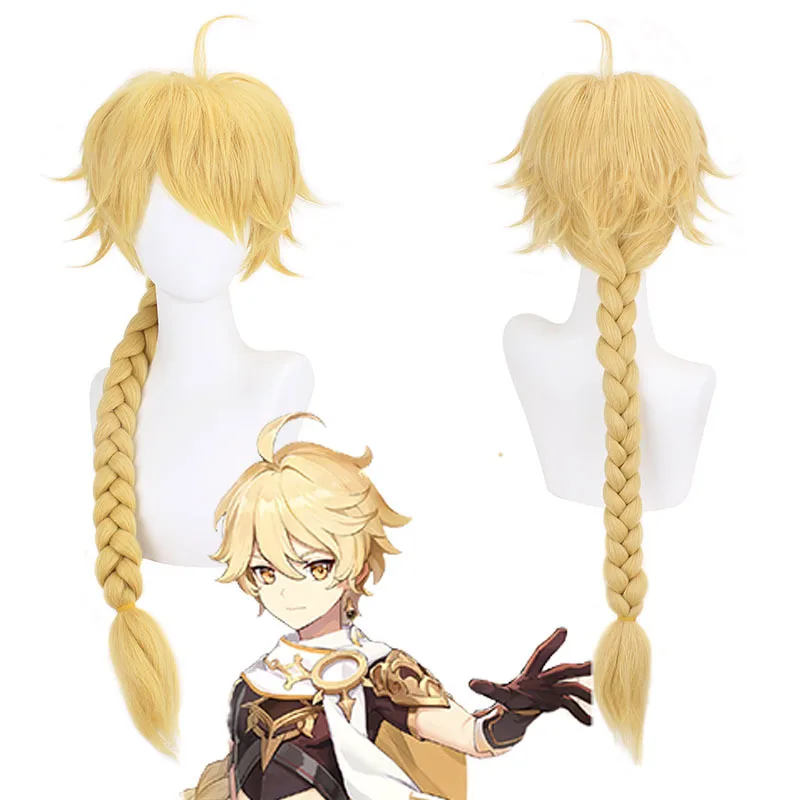 

Anime Genshin Impact Cos Aether Wig Split Game character Light gold ponytail cosplay wig made of high temperature silk