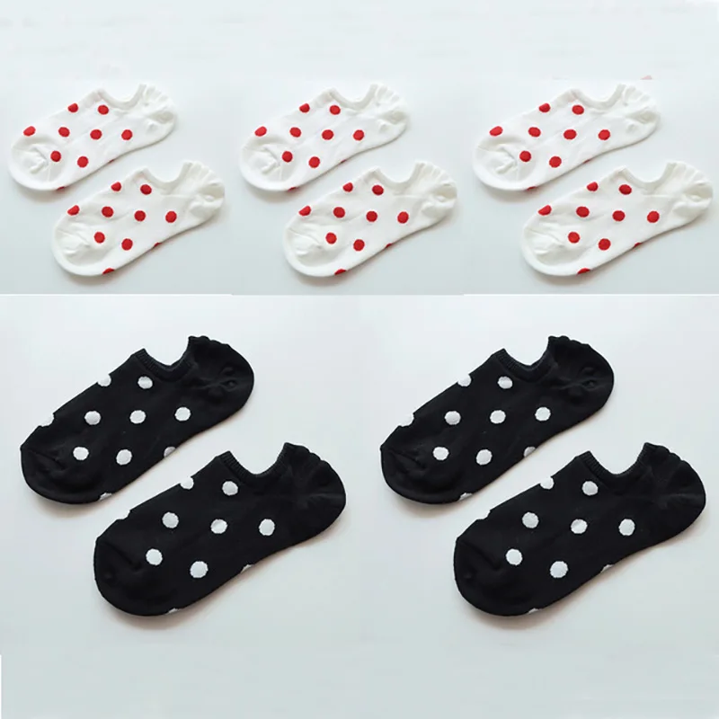 5Pais/Lot Women Socks Short Cotton Aesthetic Novelty Dot Sweet Boat Socks Chaussette Femme Skarpety Kobieta Ankle Sock Woman