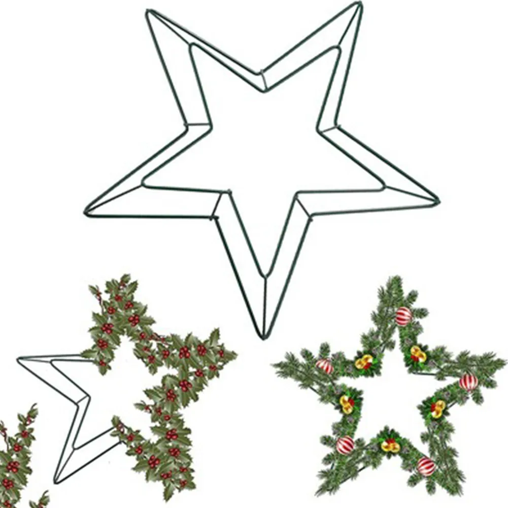 

Metal Wire Wreath Frame Star-Shaped Garland Ring Hanging Holiday Wedding Decor For Xmas Party Home Living Room Decor