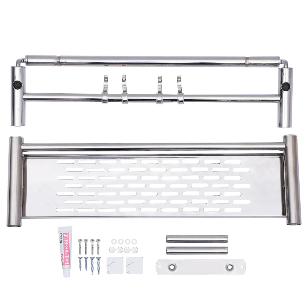 

Bathroom Storage Rack Wall Mount Drilling Towel Holder Rack (Steel Color)