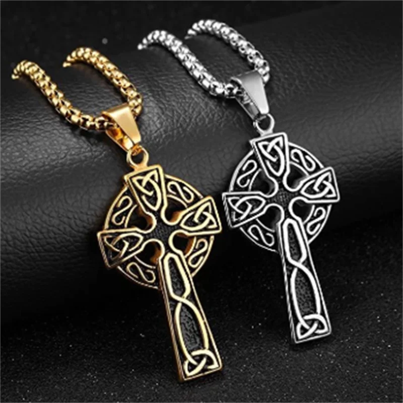 

2021 viking celtic cross pendant necklace for men male statement punk vintage necklace fashion stainless steel jewelry Wholesale