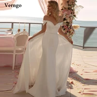 verngo simple mermaid wedding dresses with detachable overskirt off the shoulder bridal gowns women long formal dress 2021