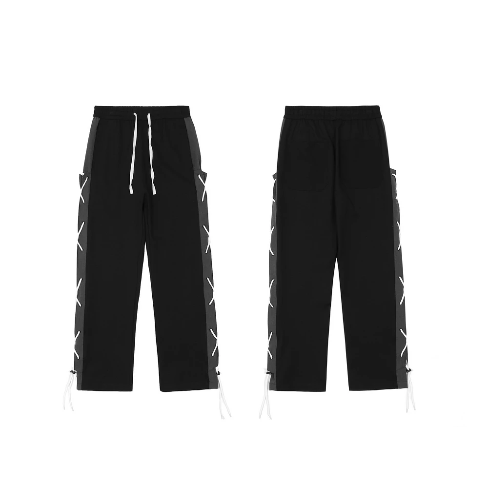 

Sweatpant Men Side Patchwork Adjustable Elastic Waist Trousers Hip Hop Simple Casual Pant Loose Cozy Hipster Streetwear