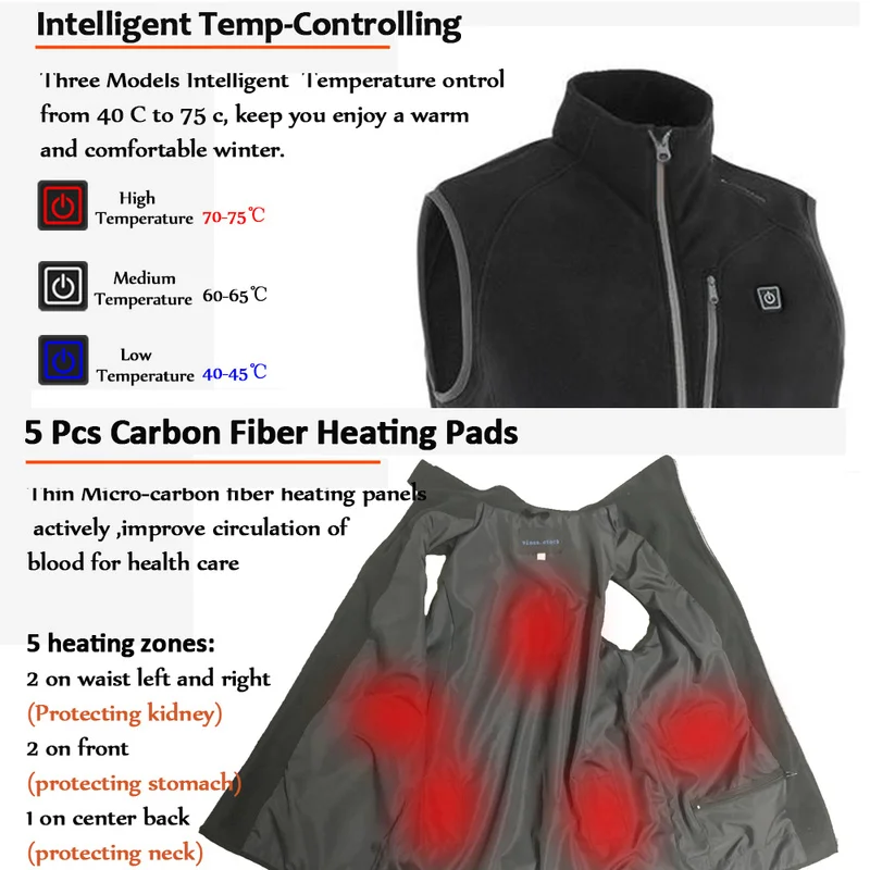 Флисовые охотничьи жилеты унисекс с USB подогревом и внешним аккумулятором