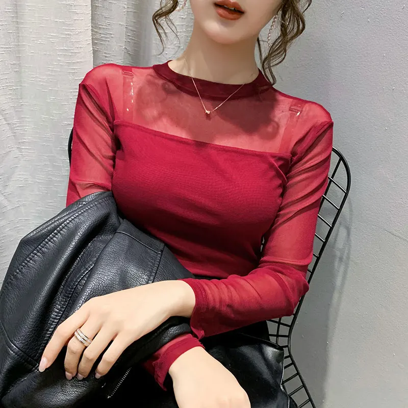 

2020 маленькая Сексуальная сетчатая Базовая водолазка с длинными рукавами