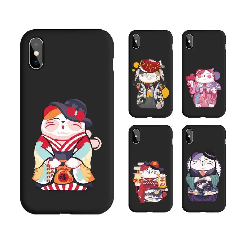 

Maneki Neko Cat Candy Color Phone Case Black For Iphone 12 11 PRO MAX X XS XR 6S 7 8 PLUS SE Cases Cover