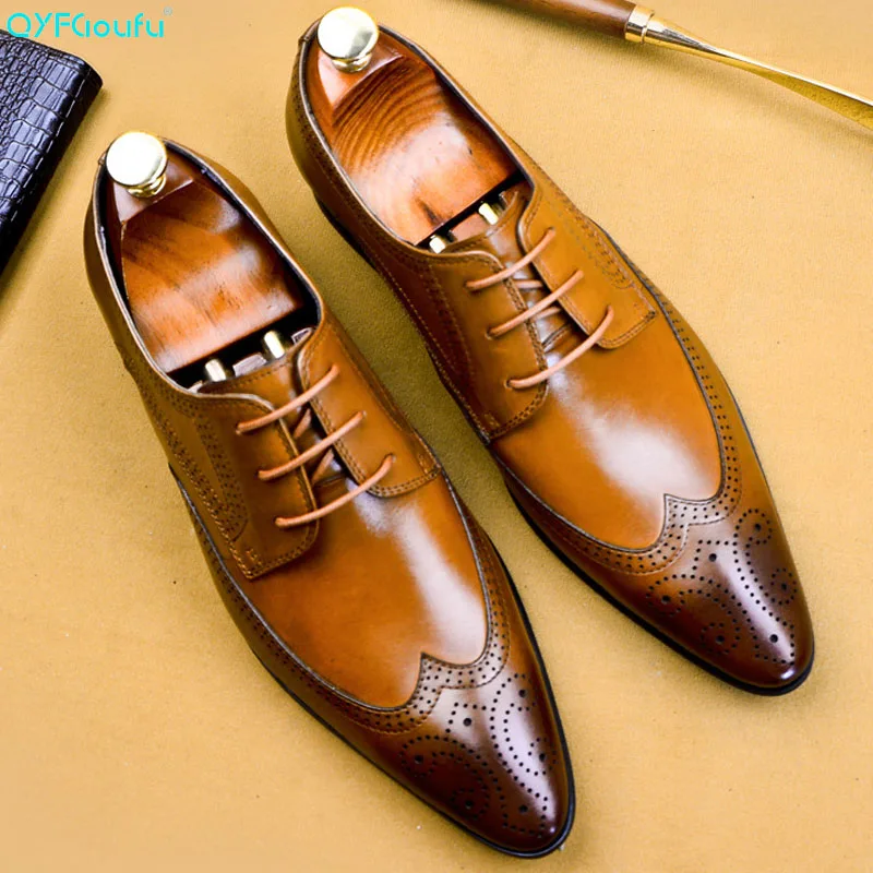 QYFCIOUFU/Лидер продаж Роскошные Мужские модельные туфли Свадебные ручной работы