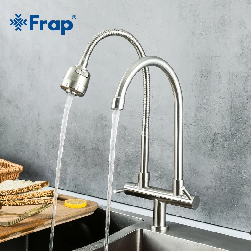 

Кухонный Смеситель Frap Y40097 из нержавеющей стали 304, кран с двойной ручкой, одно отверстие, для холодной воды