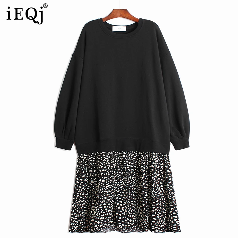 

Осень-зима 2021, новое платье-пуловер IEQJ из двух частей с круглым вырезом, женские платья с цветочным принтом, Женская мода 3W281