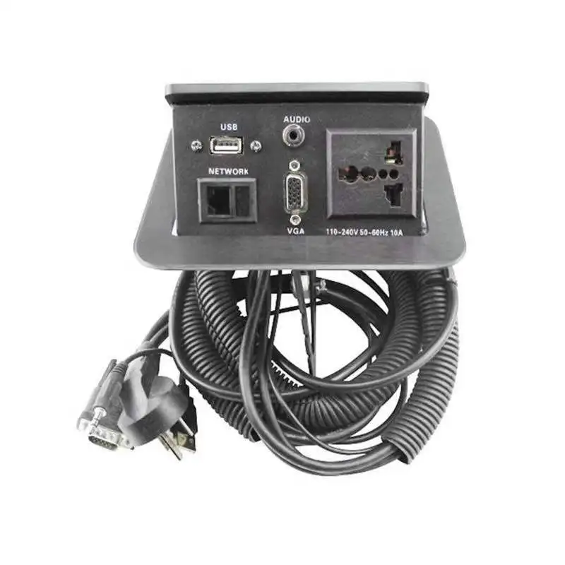 

Черный мультимедийный стол Скрытая электрическая розетка с крышкой AC универсальные розетки питания, аудио, VGA, USB, RJ45 сеть для столешницы