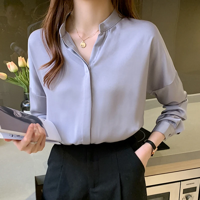 

Женская шифоновая блузка с длинным рукавом, свободного покроя