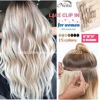 neitsi natural lace clip in human hair extensions with 16 clips machine remy clip on real brazilian hair 16 24 7pcs full head