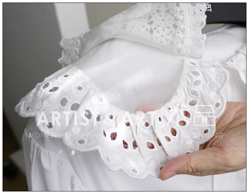 

Runway Designers Tops 2020 Spring Autumn Elegant Long Sleeve White Lace Embroidery Blouses Shirts Womens