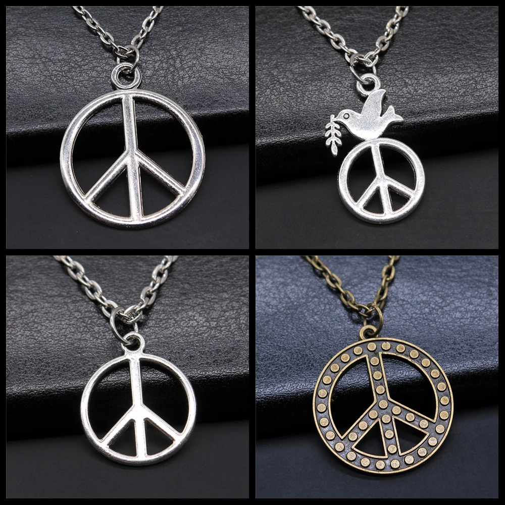Vintage Antique Silver Color Antique Bronze Color Peace Sign Pendant Necklace Peace Symbol Jewelry Necklace Love Peace Jewelry