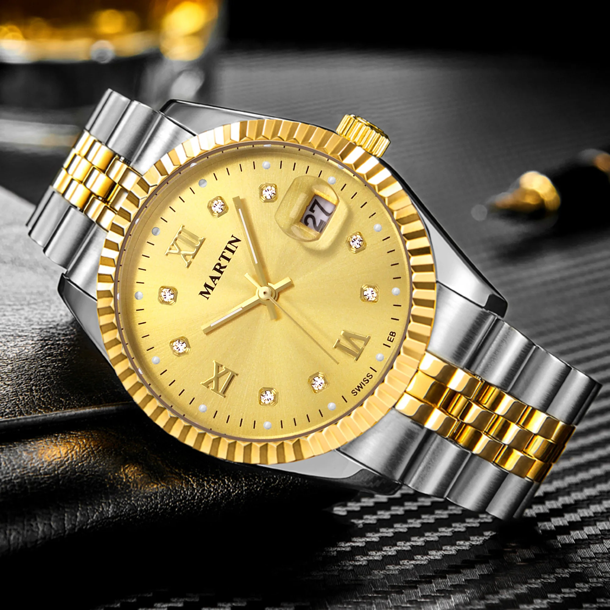 

Business Men's Watch Japanese Movement Luxury Diamonds Waterproof Luminous Classic Male's Wristwatch