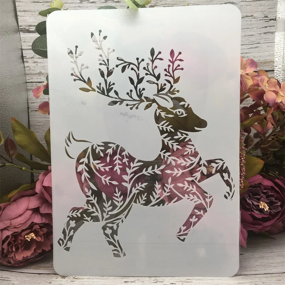

A4 29*21cm Leaves Running Deer DIY Wall Craft Layering Stencils Painting Scrapbook Coloring Embossing Album Decorative Template