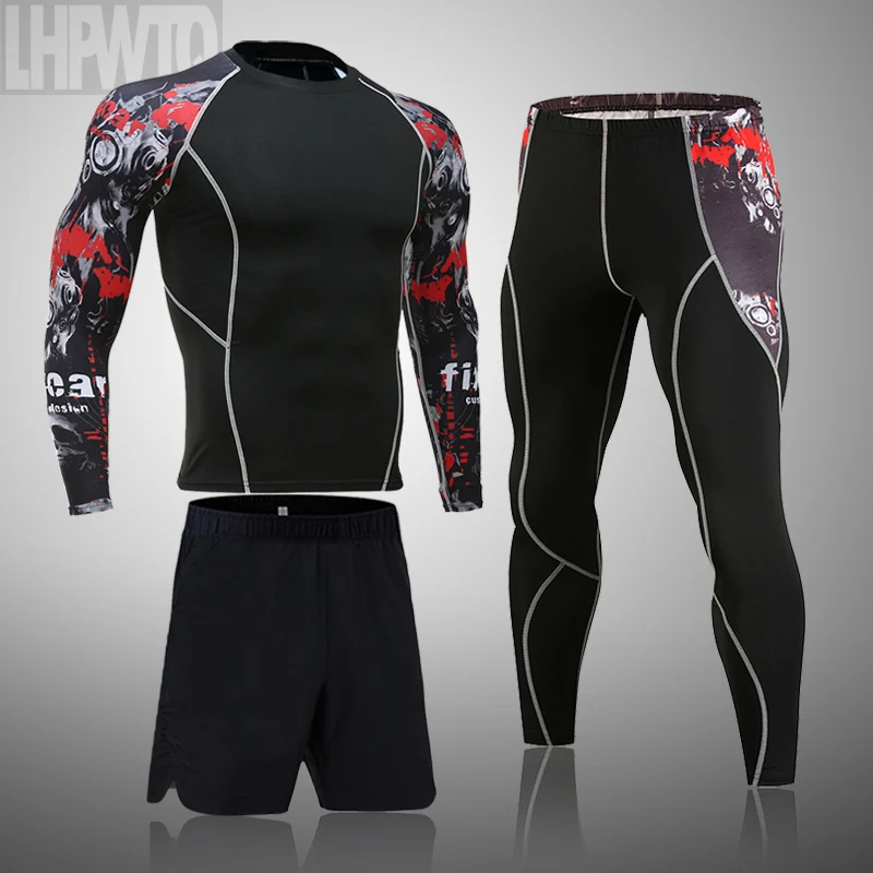 

Men's Sports Suit MMA rashgard male Quick drying Sportswear Compression Clothing Fitness Training kit Thermal Underwear leggings