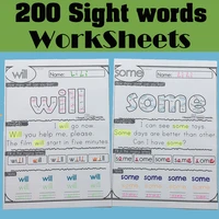 200 sight words wooksheet children learning english language exercise reading coloring books for kids learn english book set