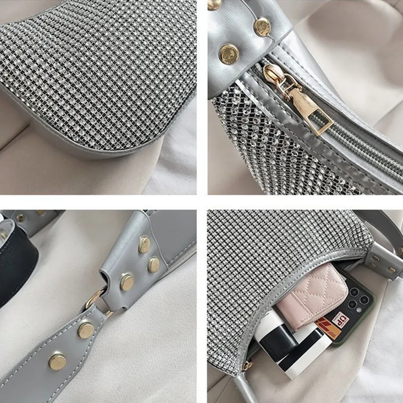 

Underarm Bag Female 2020 New Fashion All-match Crystal Chain Shoulder Bag Baguette Bag Women's Portable Over-the-Shoulder Bags