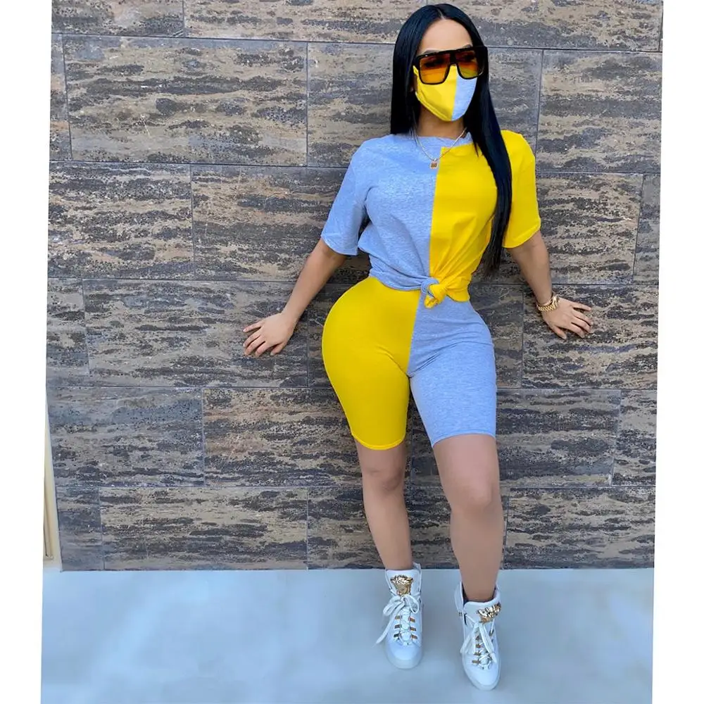 

BJYL Women Tracksuit Two Pieces Set Short Sleeve Top Short Pants 2 Pieces Set Outfit Casual Print Ladies Outdoor Wears