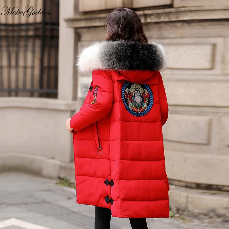 Женская винтажная куртка с вышивкой Moko2020 длинная парка капюшоном дизайнерское