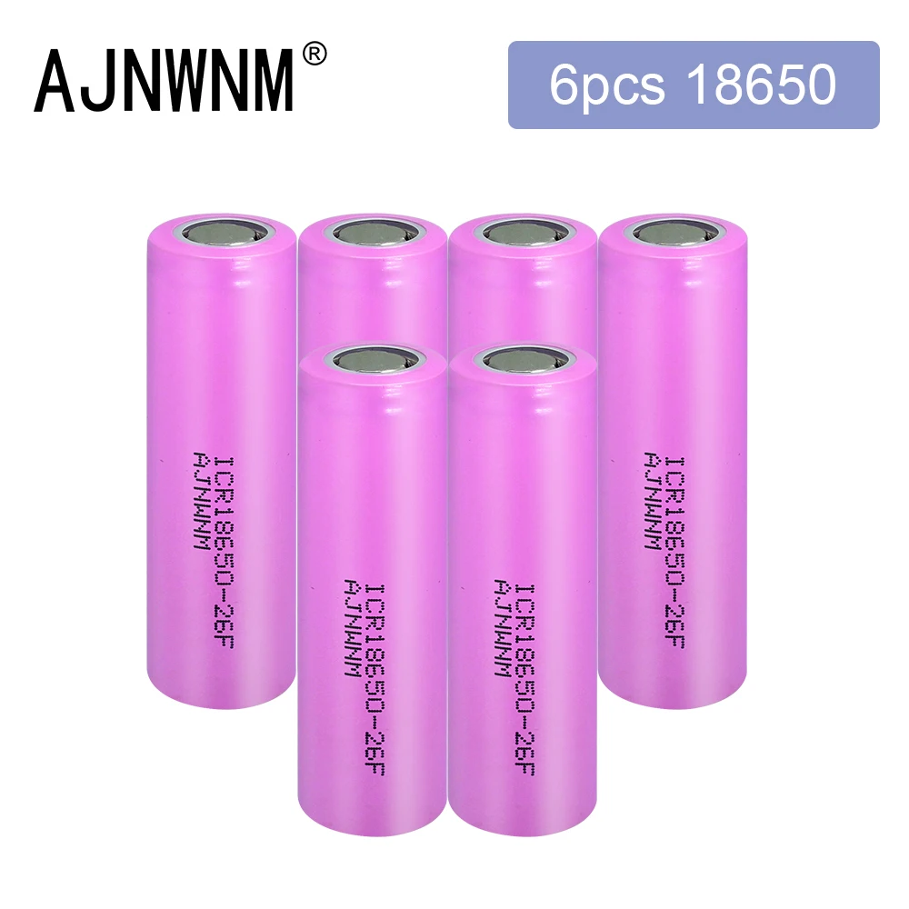 

6pcs 3.7v 2600mah 18650 battery original AJNWNM 3.7V lithium rechargeable battery 18650 FOR flashlight