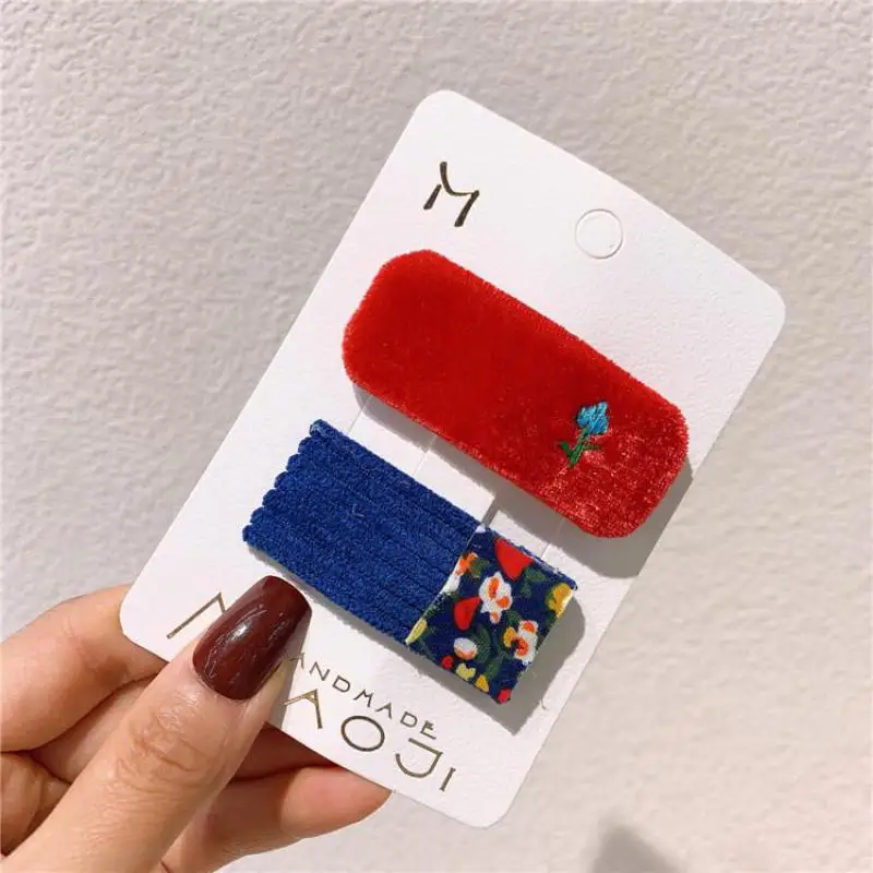 Horquillas bonitas de terciopelo para el pelo para ni&ntilde;a, accesorios para el cabello para beb&eacute;, pasadores de agarre para el pelo con bordado Floral, horquilla princesa peque&ntilde;a-5