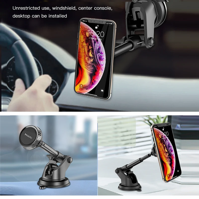 

Yesido Windshield Gravity Sucker Telescopic Magnetic Car Phone Holder For iPhone/Samsung Stand Dashboard Rotatable Metal Sucker