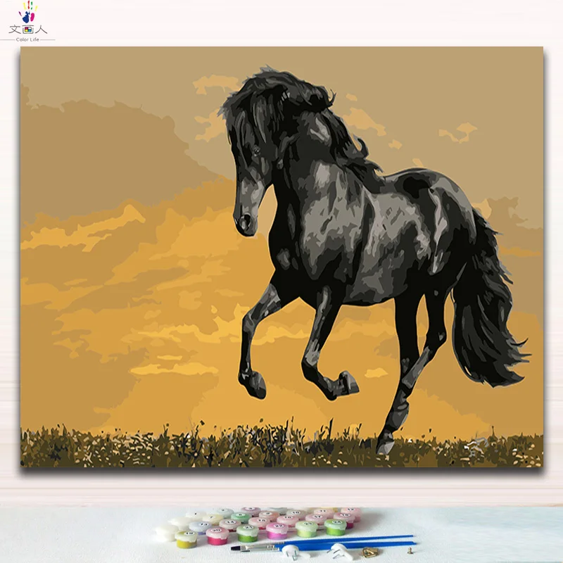 Картины с бегущей лошадью цветные краски по номерам на холсте ручная работа