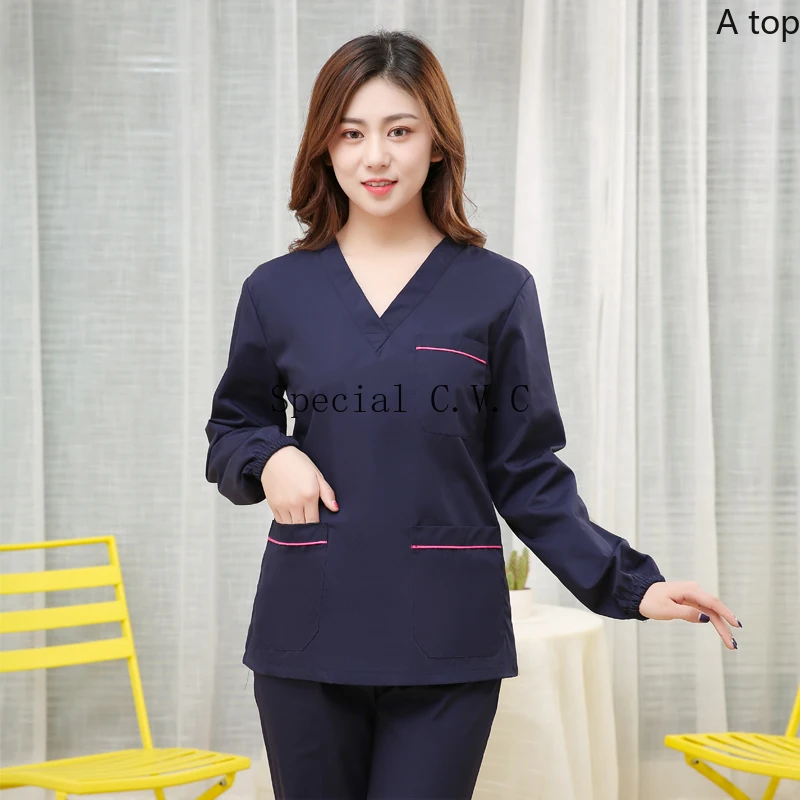 Женские скраб топ с длинными рукавами и v образным вырезом медицинская Униформа