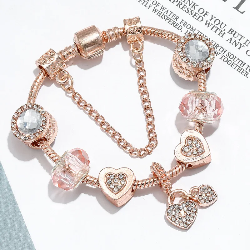 Браслет женский из розового золота с кристаллами | Украшения и аксессуары