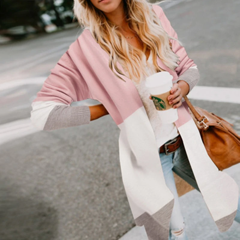 

2020 European and American new three-color stitching cardigan jacket casual and simple loose fashion women's jacket